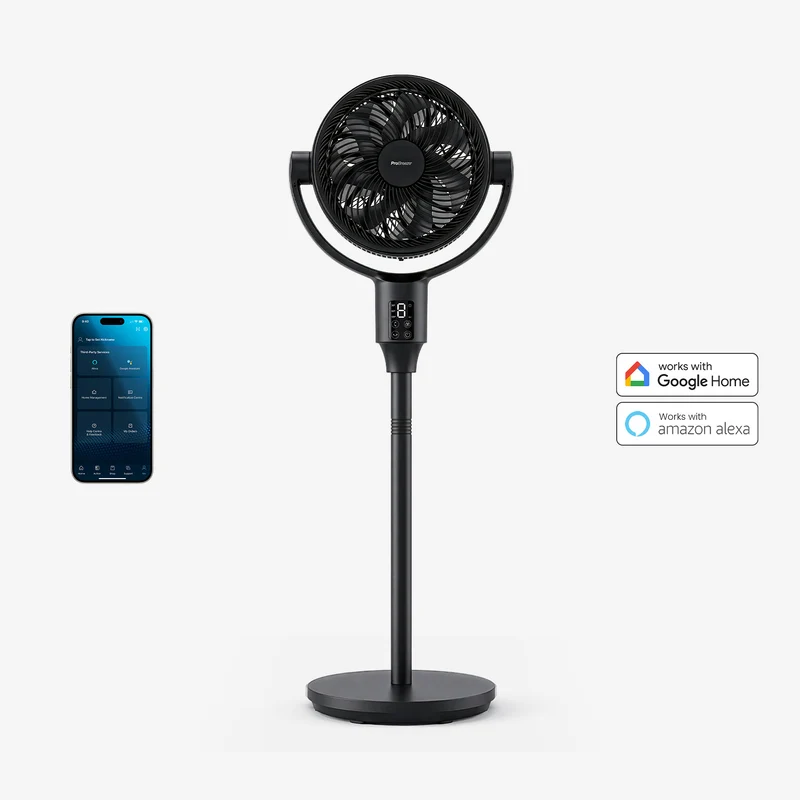 AirFlo Plus 112 cm Smart Hybrid Pedestal Fan - Ultra-Quiet Air Circulator - Black