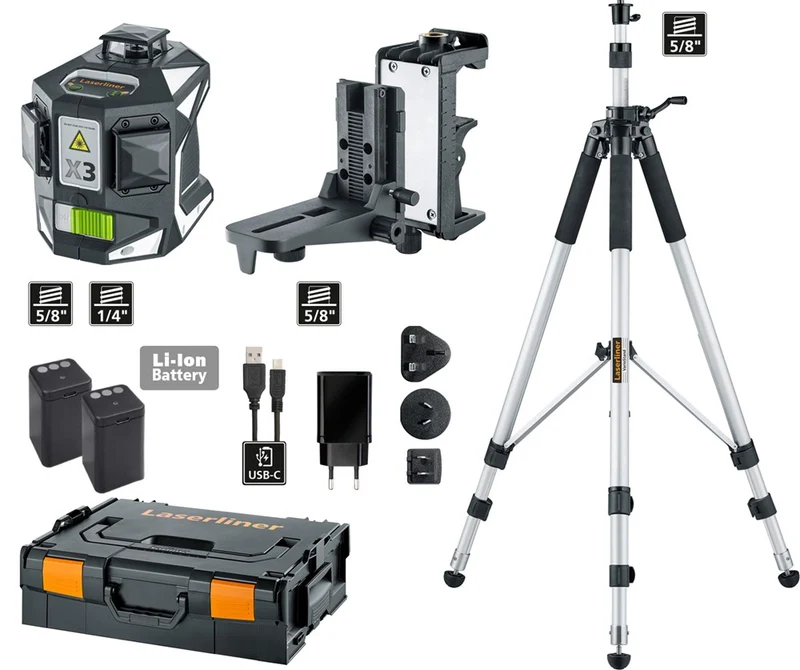 Laserliner X3-Laser Pro Set 1 Kruislijnlaser met VarioStand L300cm + Accupack - 036.800-1