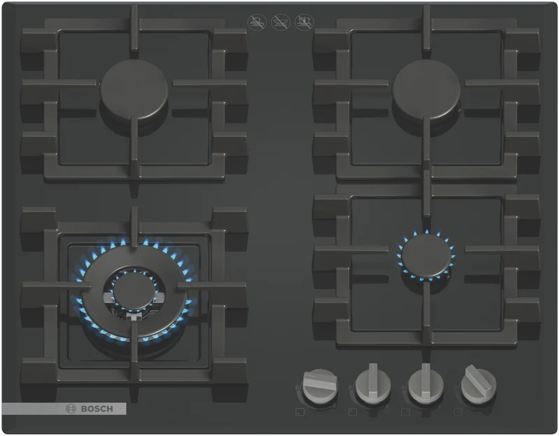 Bosch Series 4, 60cm Gas Cooktop Tempered Glass, Black