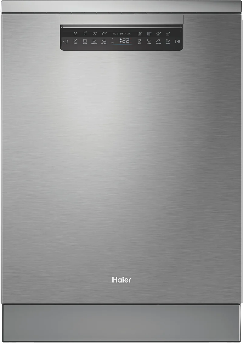 Haier 600 Series Freestanding Dishwasher, Steam, Dual Power Spray Arm, Satina