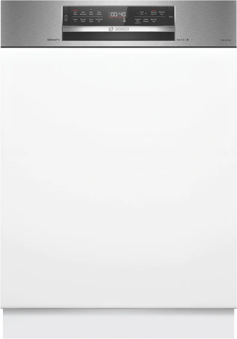 Bosch Series 8 60cm Semi Integrated Dishwasher, Tall Tub, Brushed Steel