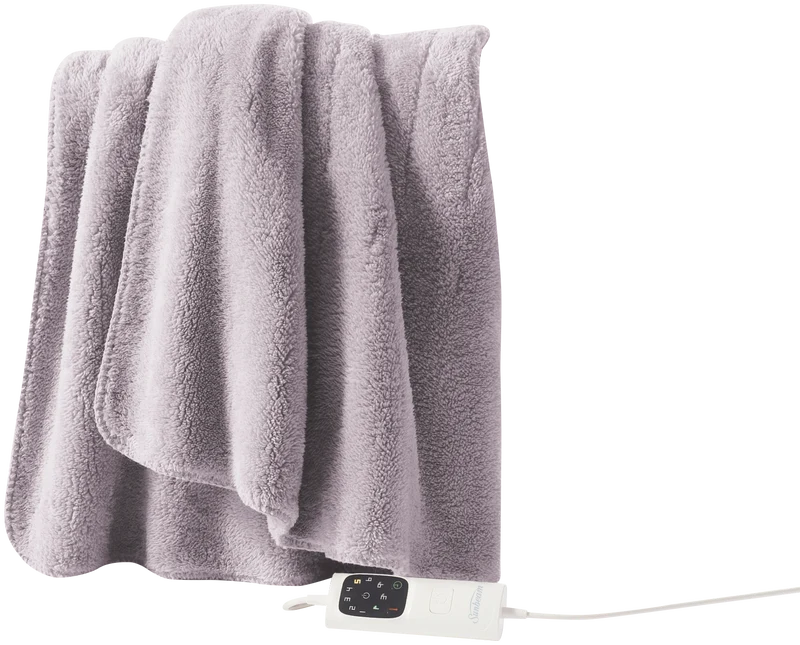 Sunbeam Feel Perfect Heated Throw Sherpa Fleece Grey