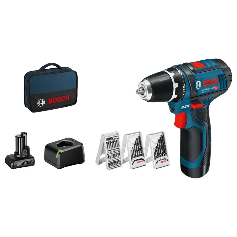 BOSCH GSR 12V-15 ACCU SCHROEFBOORMACHINE1X 2,0AH, 1X 4,0AH, LADER GAL 12V-20