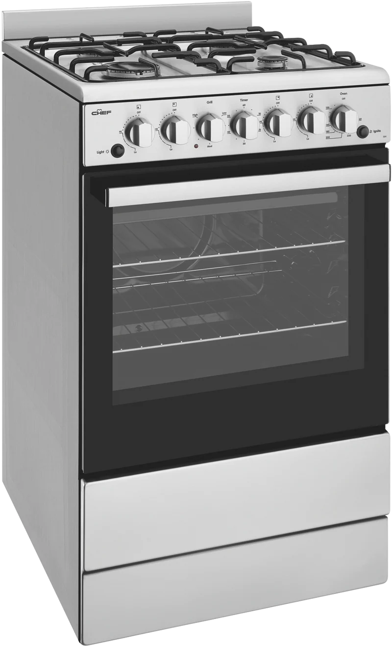 Chef 54cm Gas Freestanding Cooker, Stainless Steel