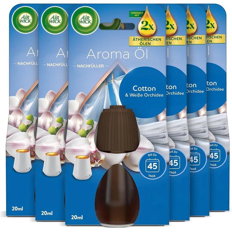 Air Wick Geurolie navulfles katoen & witte orchidee 6 x 20 ml
