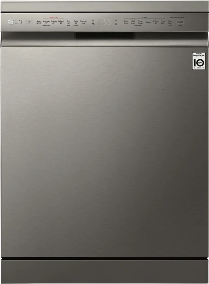 LG 60cm 14 Place QuadWash TrueSteam Freestanding Dishwasher, Platinum Steel