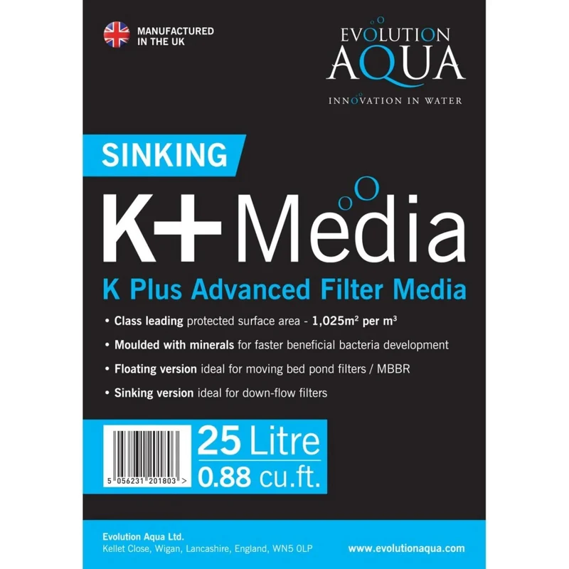 Evolution Aqua K+ Filter Media zwart 25 liter - zinkend biologisch medium met 1350 m2/m3 oppervlak