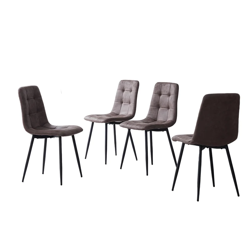 Eetkamerstoel – Stoel – Kuipstoel – Draaistoel – Eettafelstoel – Ergonomisch Comfort – Kunstleren Bekleding – Zwarte Metalen Poten – Verstelbare Voetdoppen – Set Van 4 – Donkerbruin