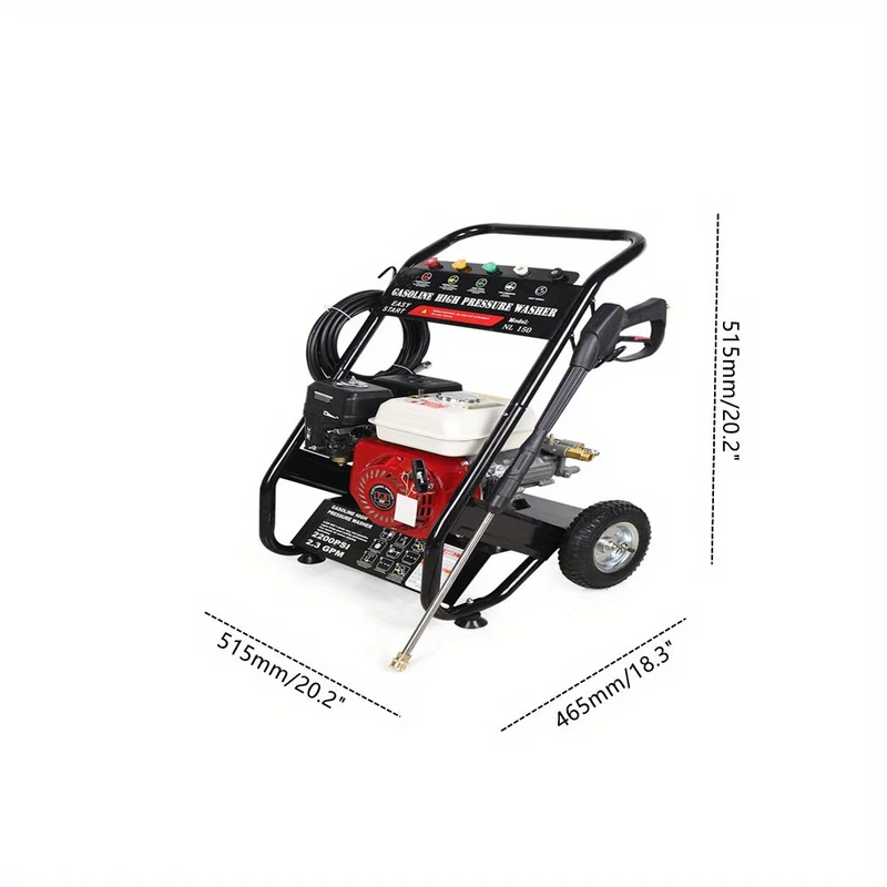 Goodslinesshop MINRS 4-Stroke Petrol Pressure Washer 7.5 HP Haute Pression Petrol Engine Surface Cleaner Petrol Cleaning Machine with 5 Nozzle Attachments, 8m Hose, 2m Water Inlet Hose, 170-190 Bar [High-Quality Shop Now!], H