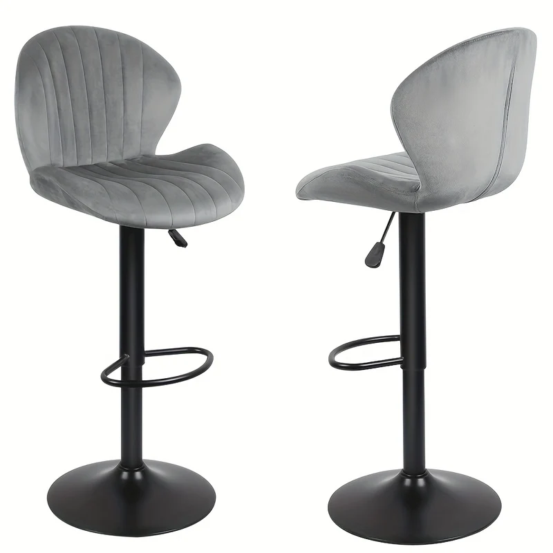 Barkruk – Barstoel – Barstoelen – Bistrostoel – Keukenstoel – Set van 2 – Fluwelen Bekleding – Verstelbare Hoogte – Draaibaar – Comfortabel