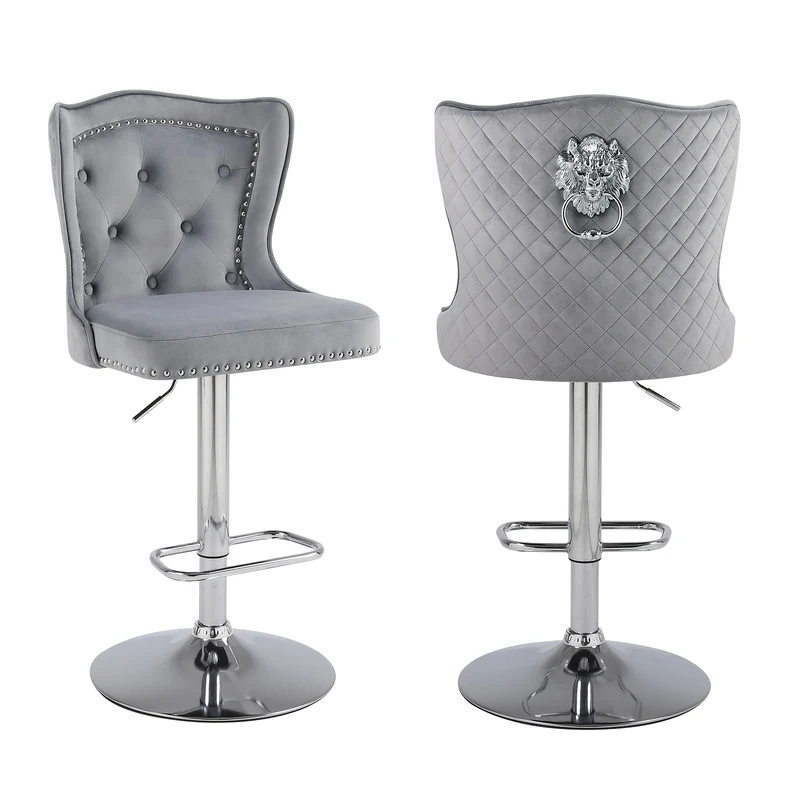 Barstoel – Barkruk – Barstoel Kruk – Barstoelen – Barkrukken – Set Van 2 – Verstelbare Hoogte – Zwarte Velvet Bekleding – Ergonomische Hoge Rugleuning – Met Draaifunctie – Metaal Frame – Max. 136 kg Belastbaar