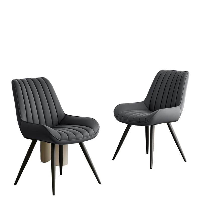 Eetkamerstoel – Loungestoel – Armstoel – Bureaustoel – Huiskamerstoel – Ergonomisch Design – Kunstleren Bekleding – Set van 2 – Donkergrijs