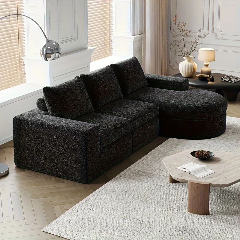 Hoekbank – Hoeksalon – L-bank – Modulair – Slaapbank – Zwart – Chaise Lounge – Zachte Katoenvulling – Zonder Hout