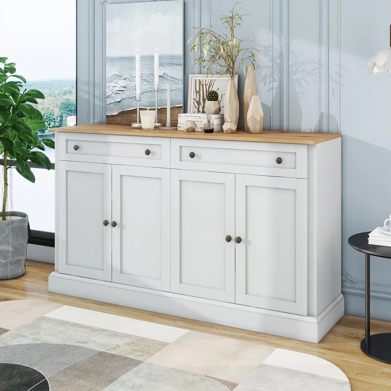 Opbergkast – Opbergmeubel – Kledingkast – Schoenenkast – Witte Kast – Ruime Indeling Met 4 Deuren & 2 Laden – Stevige Vrijstaande Constructie 150x86x40 cm