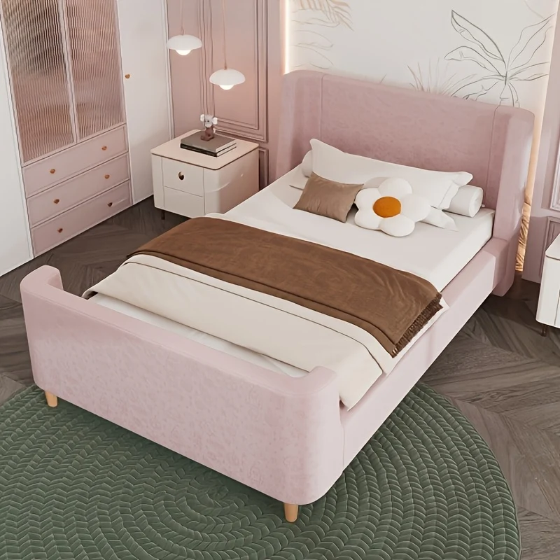 Bedframe – Eenpersoonsbed – Slaapbank – Kinderbed – Jeugdbed – Roze Bamboe Bedframe – Modern Design – Lichtgewicht & Duurzaam