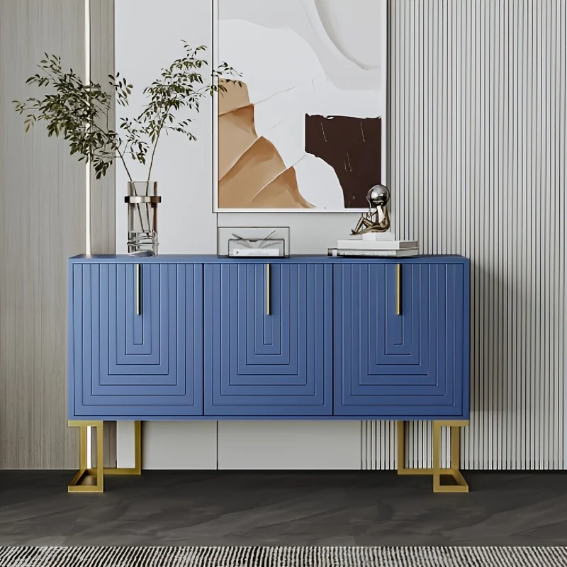 Dressoir – Buffet – Sideboard – Credenza – Opbergmeubel – Modern Blauw – Gouden Handgrepen – Duurzaam Niet-Houten Materiaal – Ruime Opbergruimte