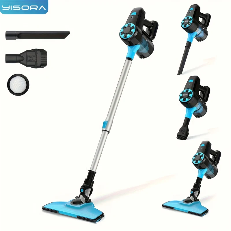 Steelstofzuiger – Draadloze Stofzuiger – Handstofzuiger – Snoerloze Stofzuiger – Kruimeldief – 17.000 Pa Zuigkracht – 2200 mAh Accu – Lichtgewicht – 6-in-1 Multifuntioneel – Blauw