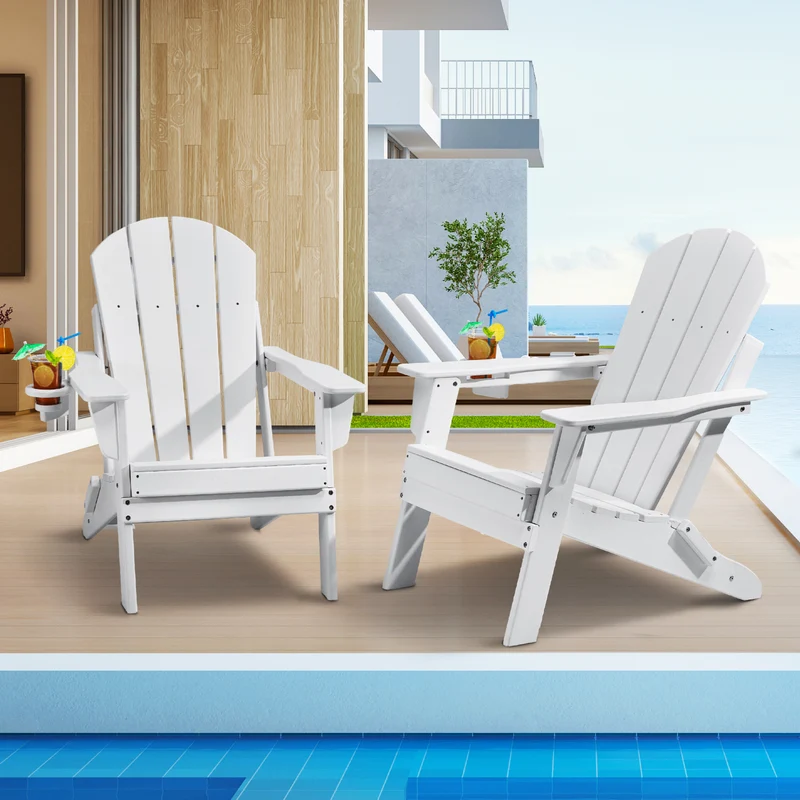 Adirondackstoel – Tuinstoel – Klapstoel – Buitenstoel – Terrasstoel – Set Van 2 – Weerbestendig HDPE Kunststof – Inklapbaar En Compact