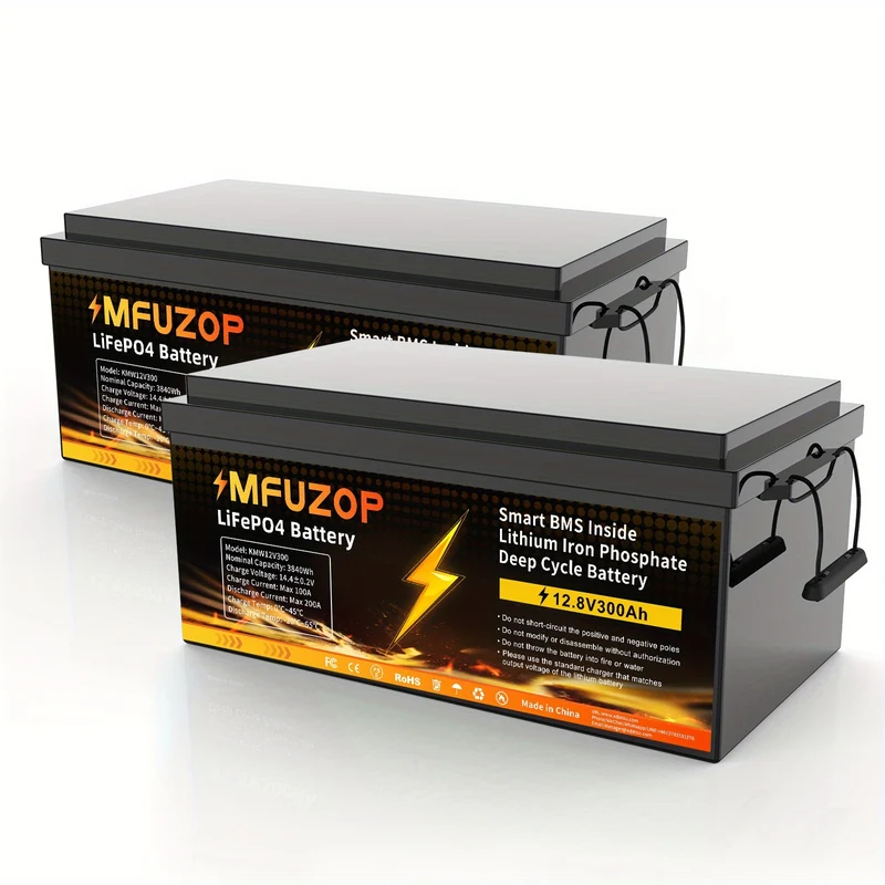 Lithium Accu – LiFePO4 Batterij – Loodaccu Vervanger – Bootaccu – Set van 2 - Camper Accu – 12V 300Ah – Onderhoudsvrij – Snelladen
