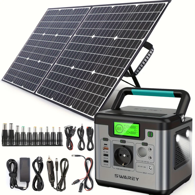 Powerbank – Power Station – Externe Batterij – Draagbare Oplader – Noodaccu – 518Wh Capaciteit – 100W Inklapbaar Zonnepaneel
