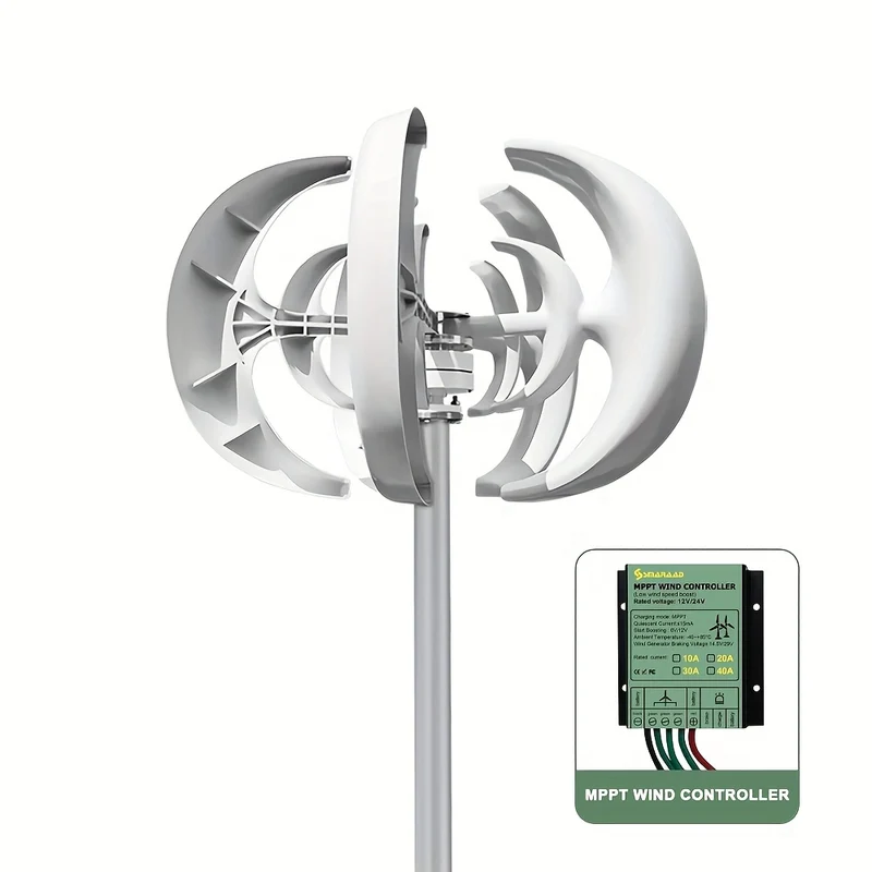 Windturbine – Windmolen – Windgenerator – Verticale Windmolen – Energieopwekker – 1000W Vermogen – 24V Met MPPT-Controller