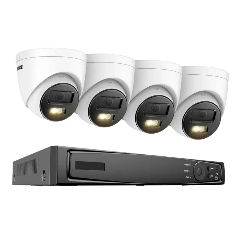 Complete 8-Kanaals Beveiligingscamera Set – Camerabewaking – Beveiligingssysteem – Cameraset – 12MP Haarscherp – Bewegingsdetectie - Met Slimme Herkenning - 8-kanaals NVR met 4 camera’s - Build-in HDD: 4T