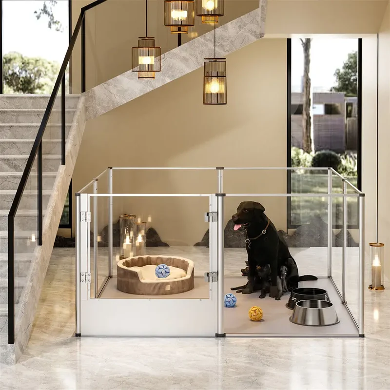 Acryl Dierenren – Transparante Ren – Kleine Dierrenren – Speelren – Knaagdierren – 360° Zicht – Aluminium Frame - L - 133x133x80.5cm