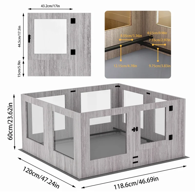 Whelpbox – Puppybox – Speelren – Kennel – Gehard Glas – Doorschuifbare Scheidingswand - A