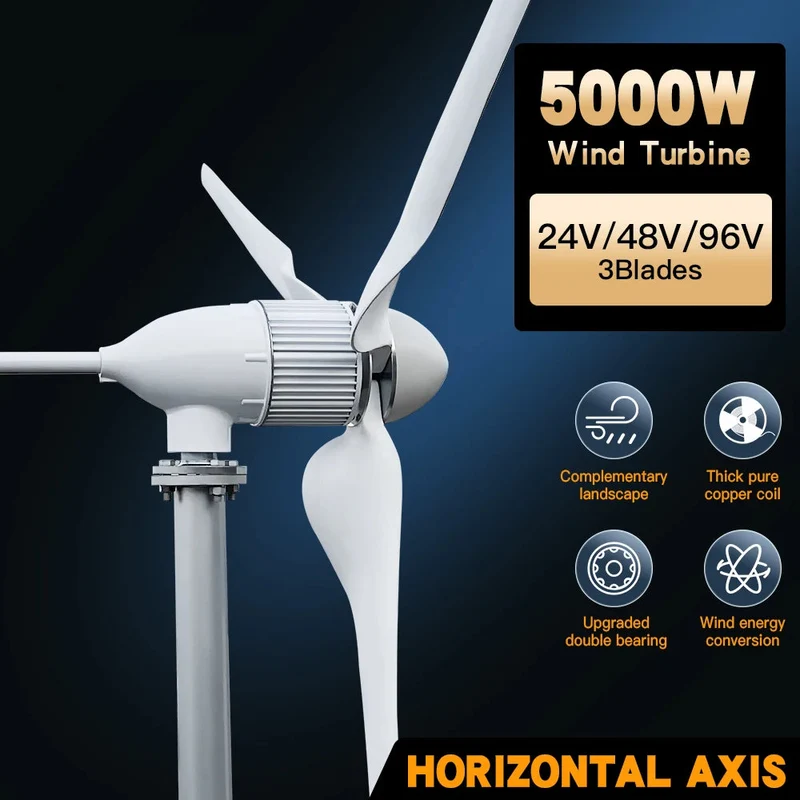 Windturbine – Horizontale Turbine – Windgenerator – Duurzame Energie – 5000W – Aluminium Behuizing - 24V - Off-grid Systeem 1