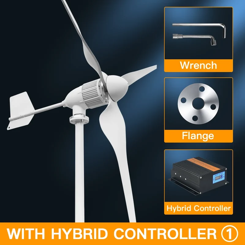 Windturbine – Horizontale Turbine – Windgenerator – Duurzame Energie – 5000W – Aluminium Behuizing - 24V - Wind Hybride Regelaar