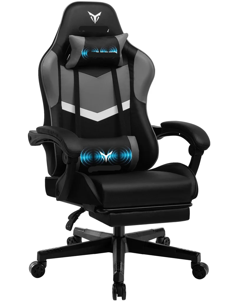Ergonomische Gamingstoel – Bureaustoel – Gamestoel – Relaxstoel – Thuiswerkstoel – Verstelbare Rugleuning 135° – Ingebouwde Voetensteun - Grijs