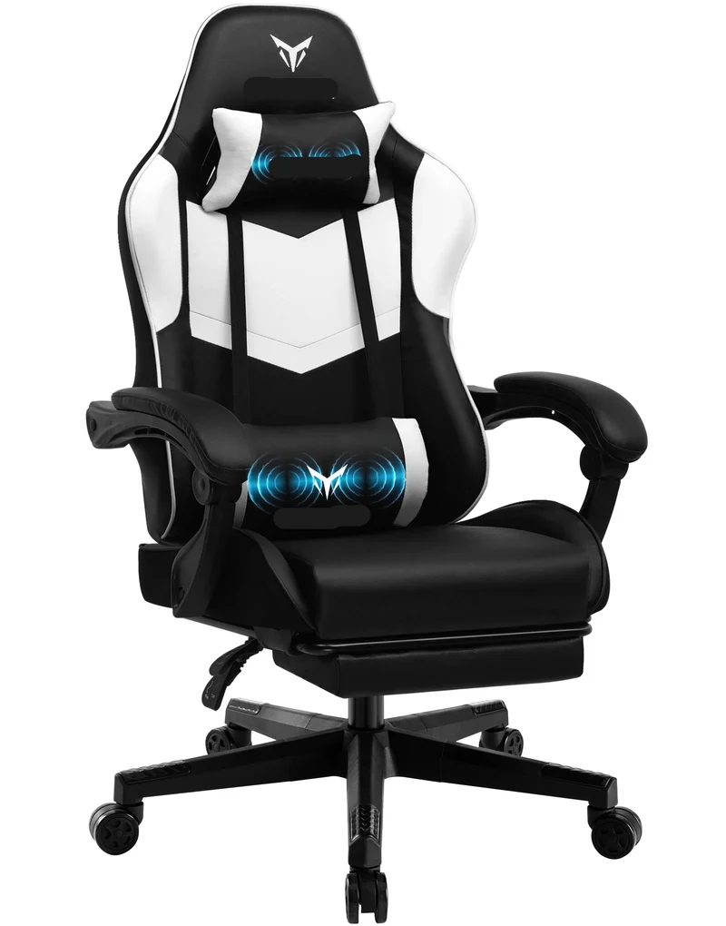 Ergonomische Gamingstoel – Bureaustoel – Gamestoel – Relaxstoel – Thuiswerkstoel – Verstelbare Rugleuning 135° – Ingebouwde Voetensteun - Wit