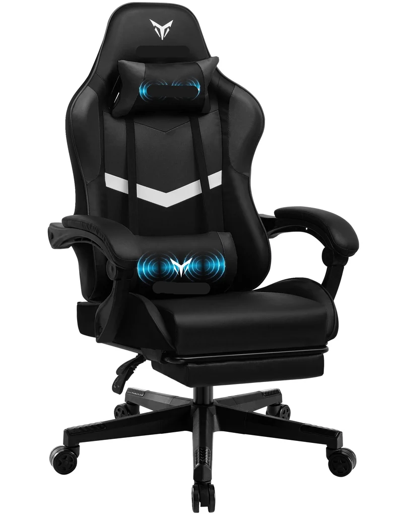 Ergonomische Gamingstoel – Bureaustoel – Gamestoel – Relaxstoel – Thuiswerkstoel – Verstelbare Rugleuning 135° – Ingebouwde Voetensteun - Zwart