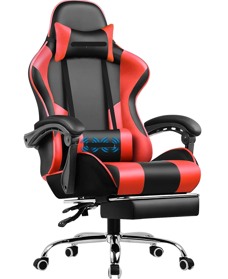 Gamingstoel – Bureaustoel – Massagestoel – Ergonomische Stoel – Voetensteun – Massagefunctie – Verstelbare Rugleuning - Rood