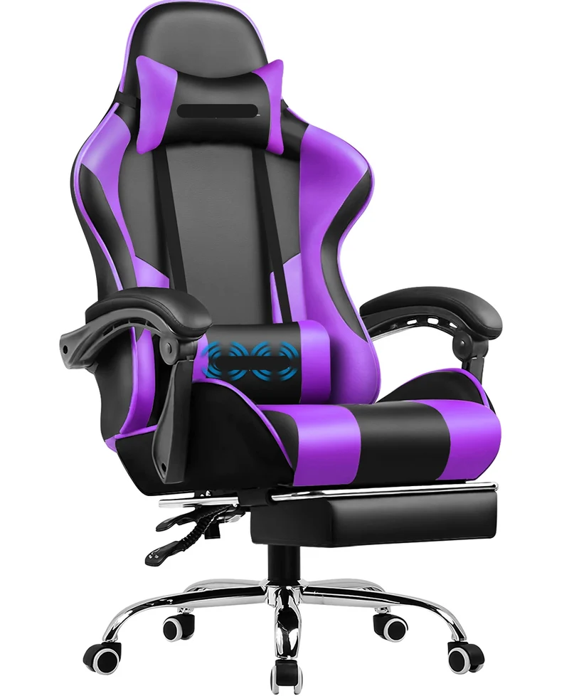 Gamingstoel – Bureaustoel – Massagestoel – Ergonomische Stoel – Voetensteun – Massagefunctie – Verstelbare Rugleuning - Paars