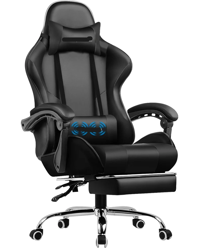 Gamingstoel – Bureaustoel – Massagestoel – Ergonomische Stoel – Voetensteun – Massagefunctie – Verstelbare Rugleuning - Zwart