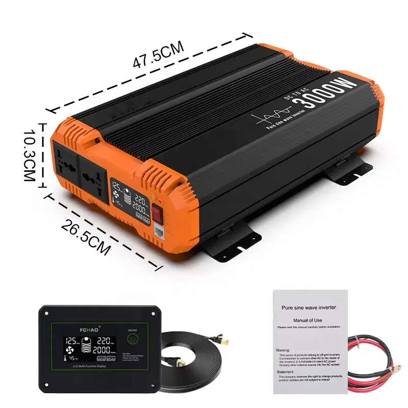 Omvormer – 3000W Inverter – DC Naar AC Converter – Zuivere Sinusgolf – 24V Input – 6000W Piekvermogen – Compact Design