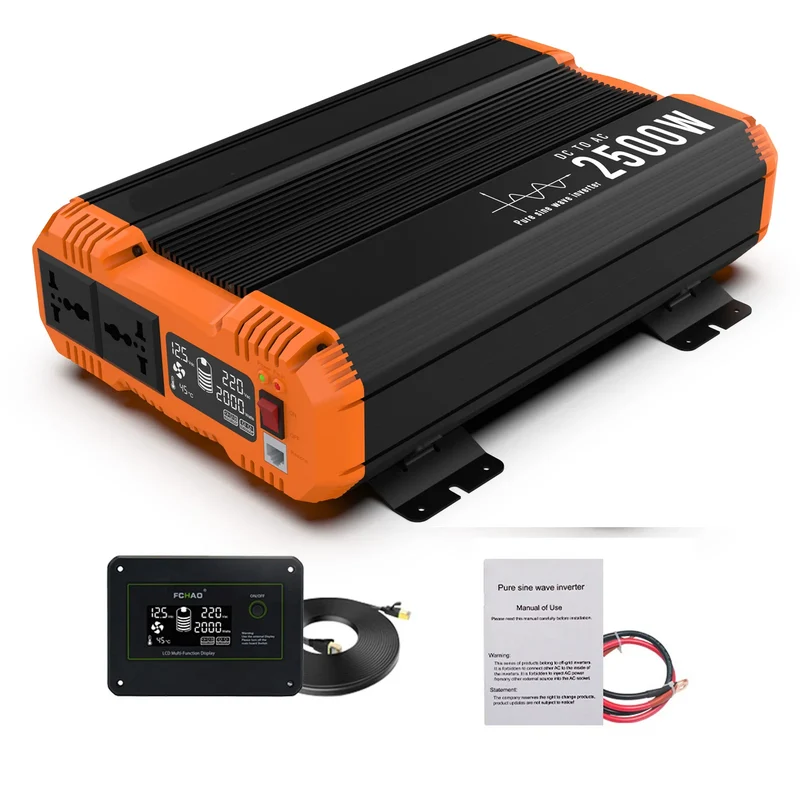 Pure Sinusomvormer – Spanningsomzetter – Omvormer 24V Naar 220V – Power Inverter – 2500W Continu Vermogen – Aluminium Behuizing