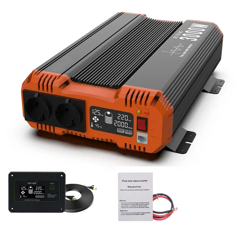 Pure Sine Wave Omvormer – Zuivere Sinusgolf Inverter – 3000W Continu Vermogen – 24V DC Naar 230V AC – Aluminium Behuizing – Koelribben