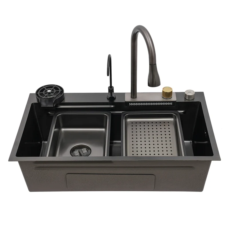 Multifunctionele RVS Keukenset – Roestvrijstalen Spoelbak – Keukengarnituur – Kitchen Set – Uittrekbare Kraan – 80x45 Cm – 304 RVS Nano Plating