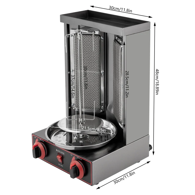 Gas Doner Kebab Machine – Gas Kebab Grill – Doner Grill – Kebab Barbecue – 360° Draaiend Mechanisme – Roestvrij Staal – 3000W Vermogen