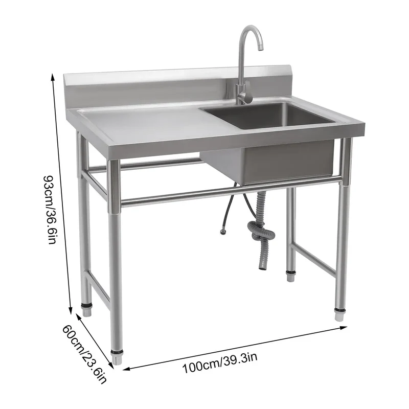 Vrijstaande Spoelbak – RVS Spoelbak – Tuinspoelbak – Werkspoelbak – Ruim 100x60x93 Cm – 360° Draaibare Kraan