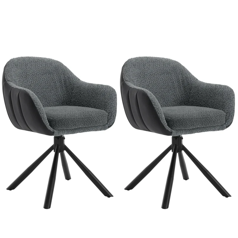 Eetkamerstoelen - Keukenstoel - Eetstoel - Eetkamerstoel - Draaibare - met Armleuningen - Ergonomisch Ontwerp, Luxe Eetkamer- en Lounge Stoelen - 2 Packs - Chenille - Donkergrijs