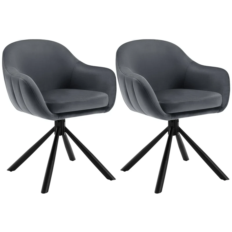 Eetkamerstoelen - Keukenstoel - Eetstoel - Eetkamerstoel - Draaibare - met Armleuningen - Ergonomisch Ontwerp, Luxe Eetkamer- en Lounge Stoelen - 2 Packs - Fluweel - Donkergrijs