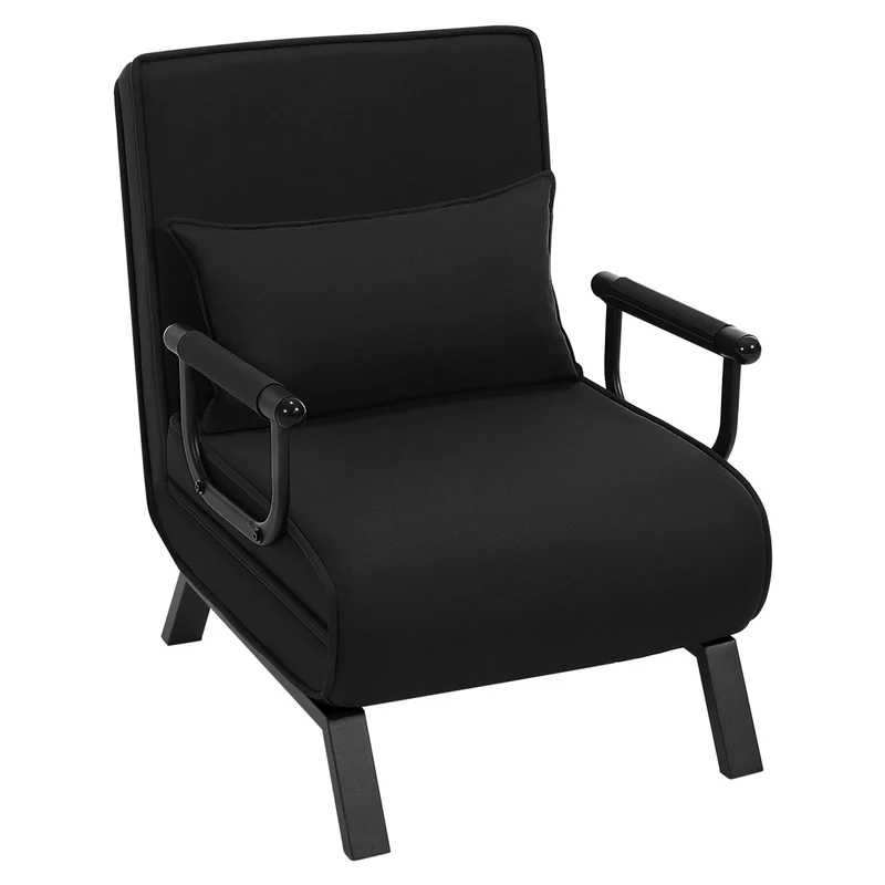 Slaapbank - Slaapfauteuil - Slaapstoel - Inklapbare Slaapbank - Opvouwbare Stoel - 3-in-1 - met Fauteuil - Linnen Bekleding - Kussen - Verstelbare Rugleuning - Zwart