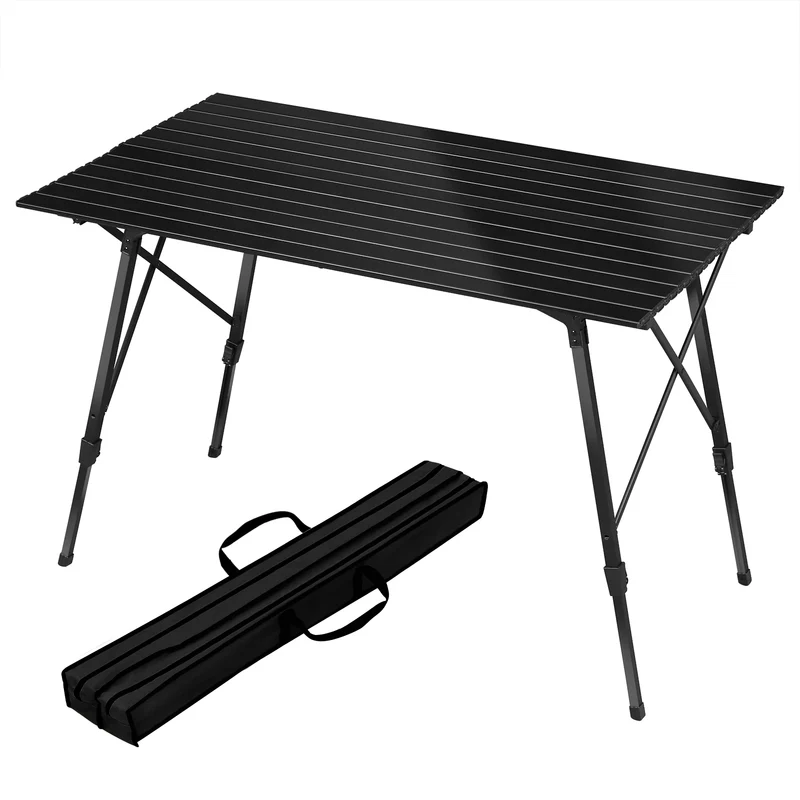 Campingtafel - Klaptafel - Picknicktafel - Campingtafel Inklapbaar - 120x68,5cm - Opvouwbare - Aluminium - In Hoogte Verstelbaar, Inclusief Draagtas - voor 4-6 Personen - Zwart