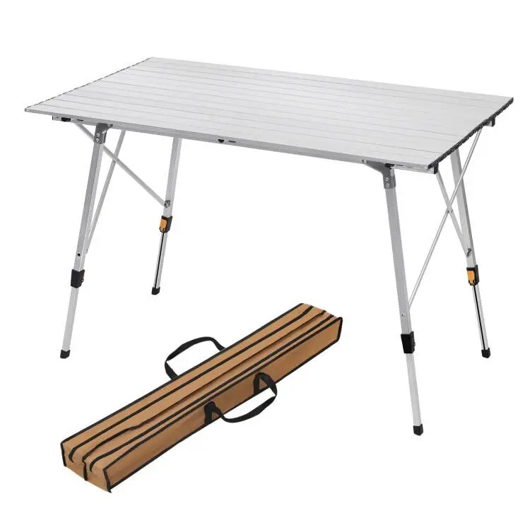 Campingtafel - Klaptafel - Picknicktafel - Campingtafel Inklapbaar - 120x68,5cm - Opvouwbare - Aluminium - In Hoogte Verstelbaar, Inclusief Draagtas - voor 4-6 Personen - Zilver