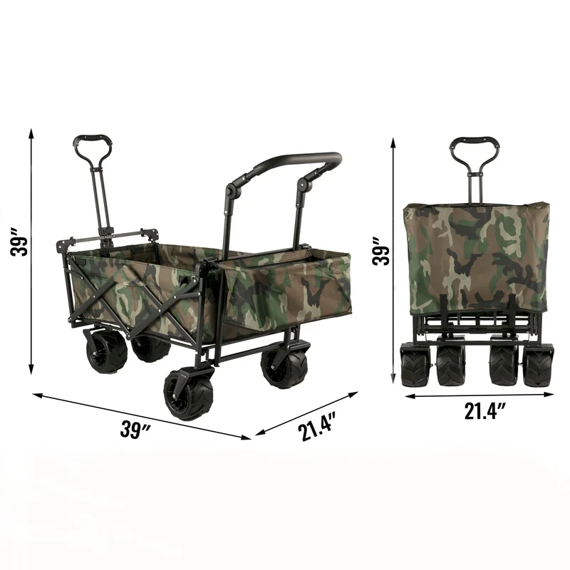 Bolderkar - Bolderwagen - Opvouwbare - Tuinkar - Tuinwagen - Tuintrolley - met Verstelbare Handgreep en Afneembare Luifel - Oxford Stoffen Winkelwagen - voor Outdoor, Camping & Strand - Bolderkarren - Karretje -Draagvermogen 100kg - Camouflage