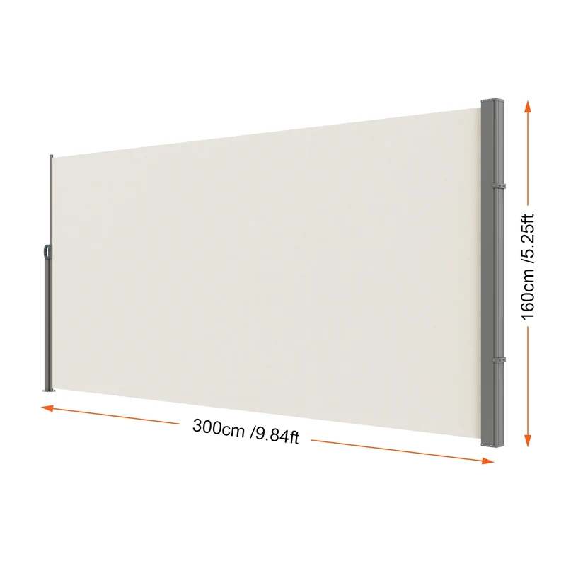 Windscherm - Zonnescherm - Windscherm Uittrekbaar - Waterdicht - Uitschuifbaar – Oprolbaar - 160x300cm - Zijscherm - Privacydoek voor Terras, Balkon of Tuin met UV-bescherming - Geel