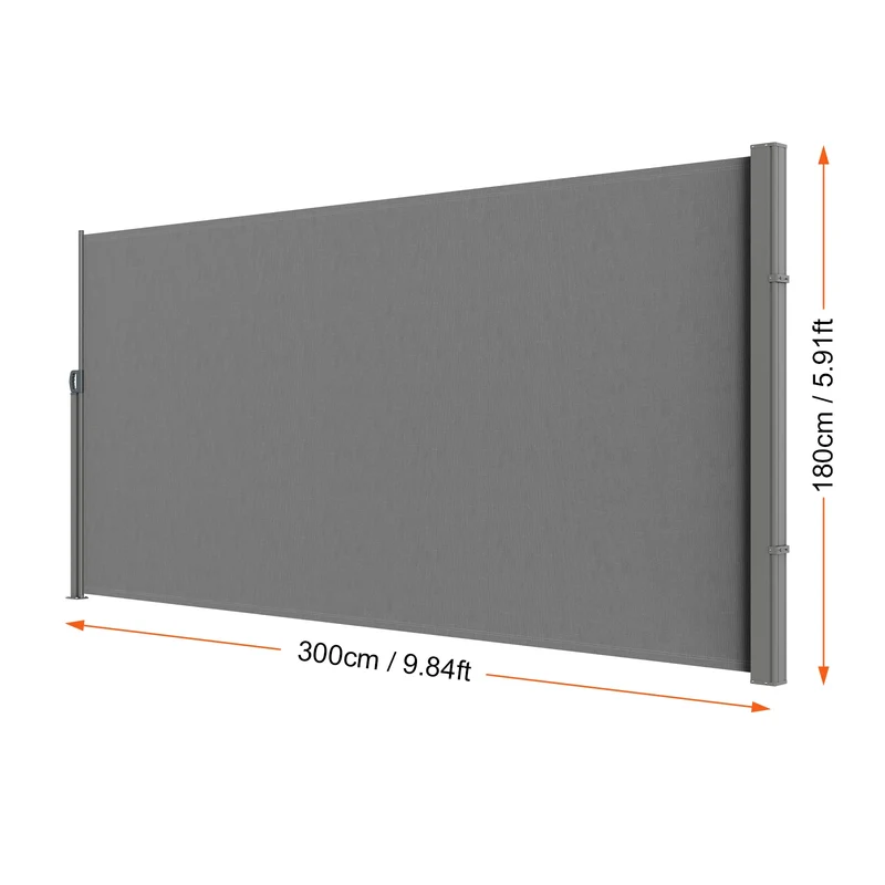 Windscherm - Zonnescherm - Windscherm Uittrekbaar - Waterdicht - Uitschuifbaar – Oprolbaar - 180x300cm - Zijscherm - Privacydoek voor Terras, Balkon of Tuin met UV-bescherming - Grijs